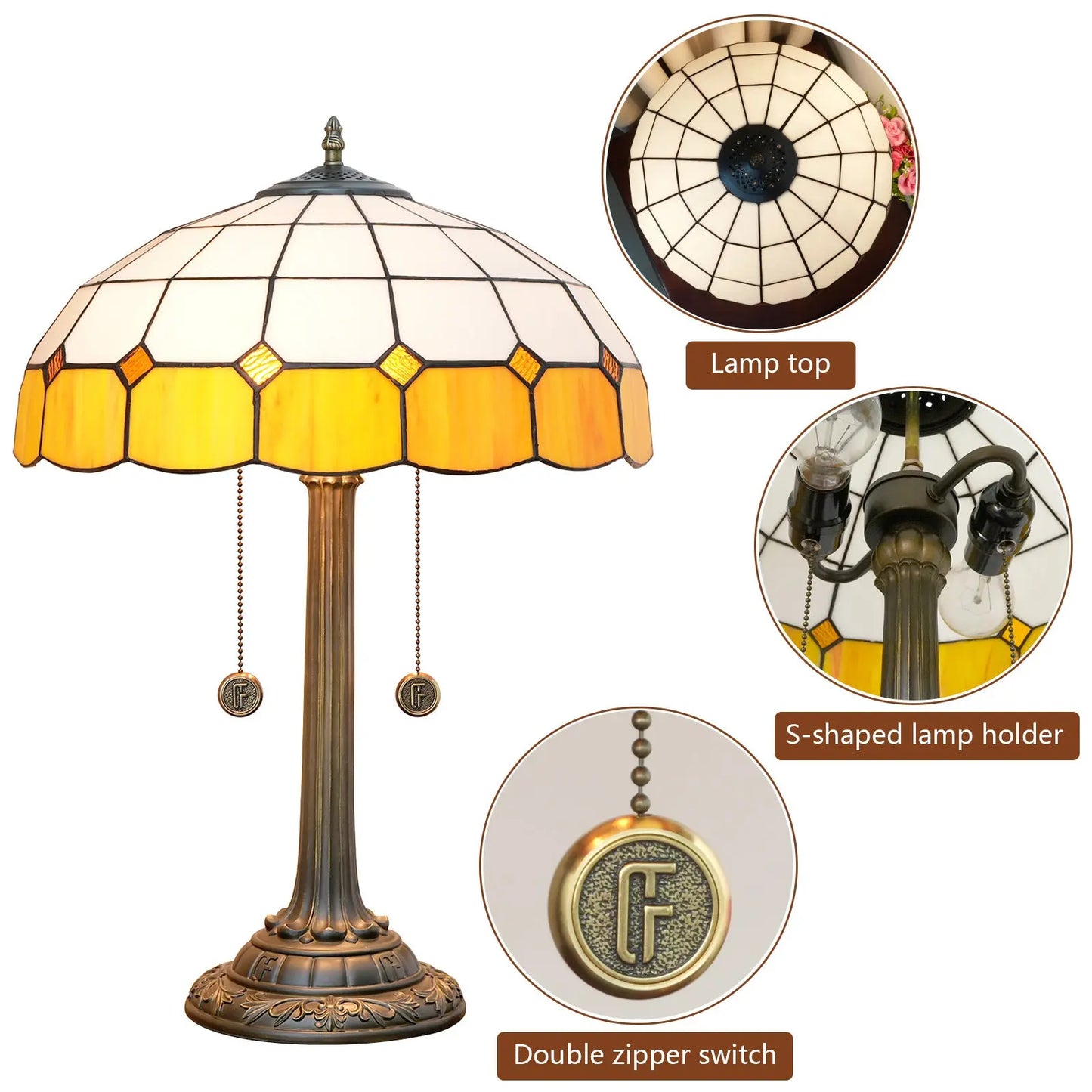 16inch Stained Glass Classical Mediterranean Orange Plaid Bar Bedroom Table Lamp - CTL
