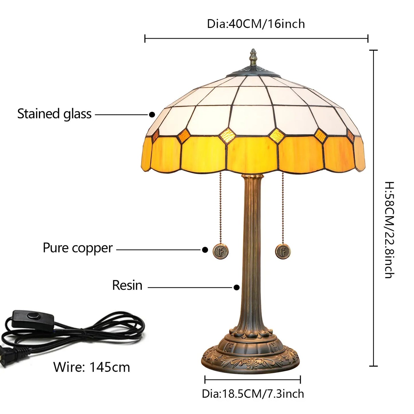 16inch Stained Glass Classical Mediterranean Orange Plaid Bar Bedroom Table Lamp - CTL