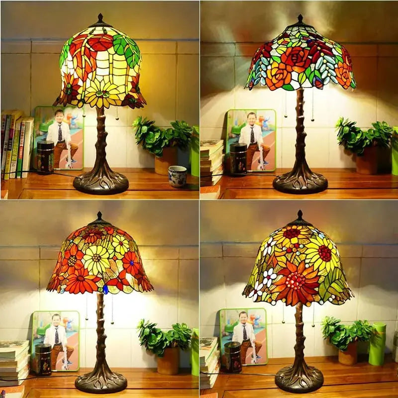 16inch Stained Glass Desk Light Flower Lampshade Large Tiffany Table Lamps - CTL