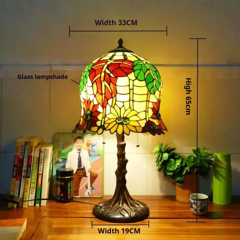 16inch Stained Glass Desk Light Flower Lampshade Large Tiffany Table Lamps - CTL
