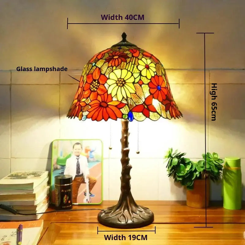16inch Stained Glass Desk Light Flower Lampshade Large Tiffany Table Lamps - CTL