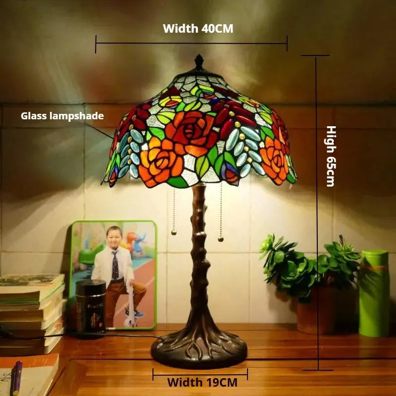 16inch Stained Glass Desk Light Flower Lampshade Large Tiffany Table Lamps - CTL
