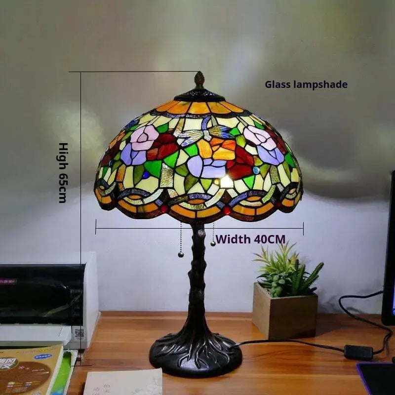 16inch Stained Glass Desk Light Flower Lampshade Large Tiffany Table Lamps - CTL