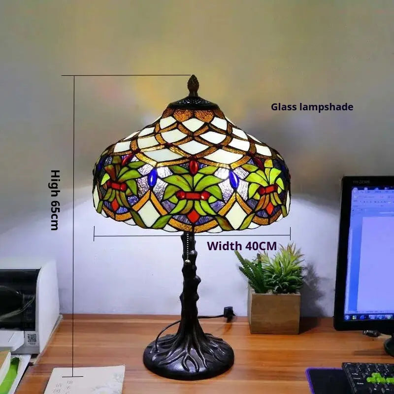 16inch Stained Glass Desk Light Flower Lampshade Large Tiffany Table Lamps - CTL