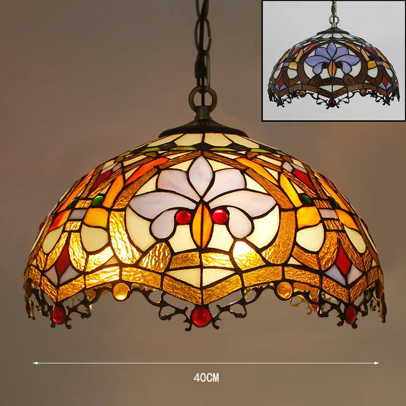 16inch Stained Glass Dragon Tail Red Star Baroque Lampshade Vintage Tiffany Pendant Light - CTL