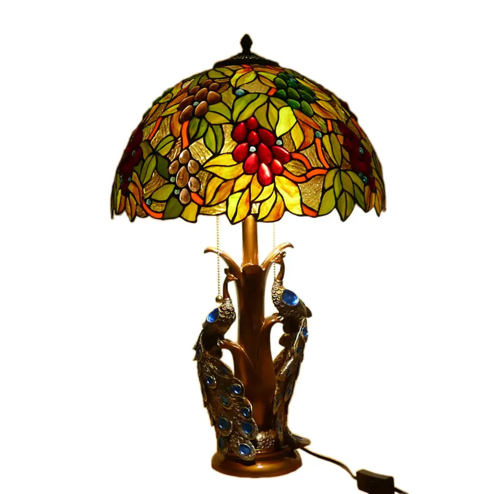 16inch Stained Glass Floral Lampshade Home Office Vintage Tiffany Table Lamp - CTL