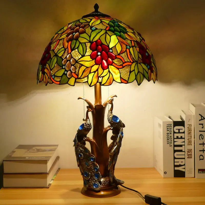 16inch Stained Glass Floral Lampshade Home Office Vintage Tiffany Table Lamp - CTL