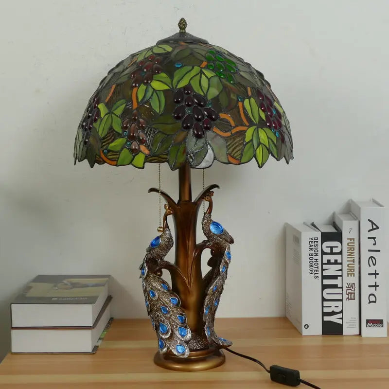 16inch Stained Glass Floral Lampshade Home Office Vintage Tiffany Table Lamp - CTL