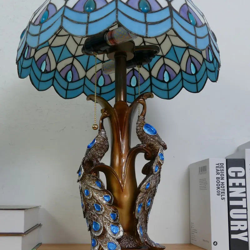16inch Stained Glass Floral Lampshade Home Office Vintage Tiffany Table Lamp - CTL