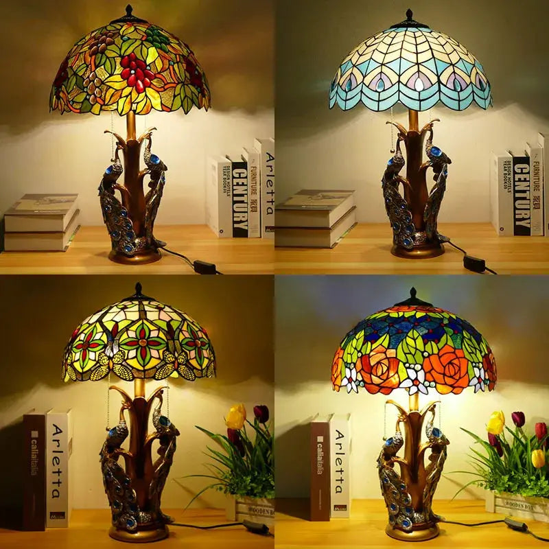 16inch Stained Glass Floral Lampshade Home Office Vintage Tiffany Table Lamp - CTL
