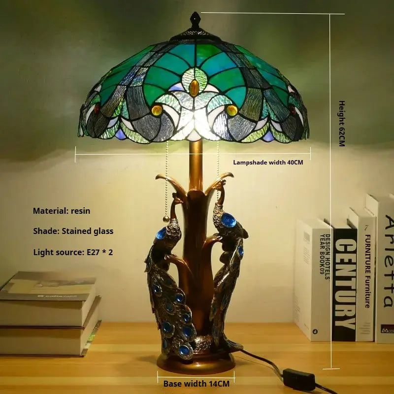 16inch Stained Glass Floral Lampshade Home Office Vintage Tiffany Table Lamp - CTL