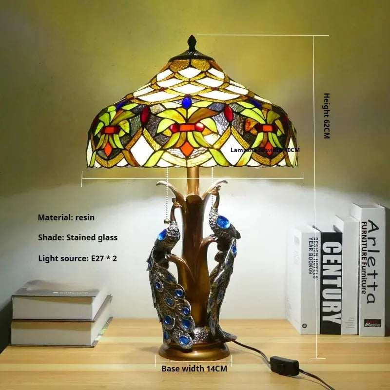 16inch Stained Glass Floral Lampshade Home Office Vintage Tiffany Table Lamp - CTL