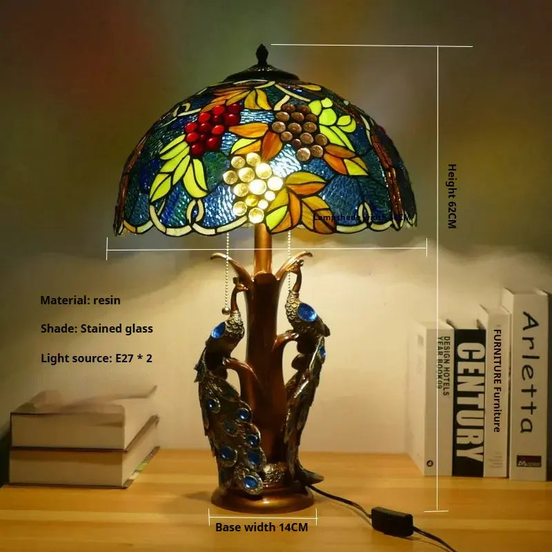 16inch Stained Glass Floral Lampshade Home Office Vintage Tiffany Table Lamp - CTL