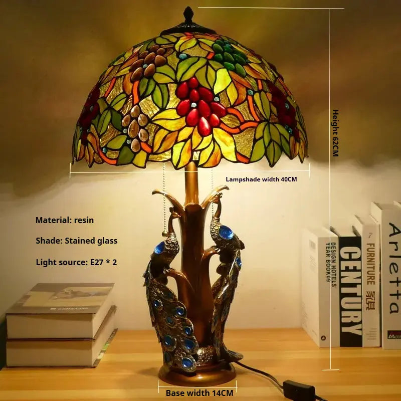 16inch Stained Glass Floral Lampshade Home Office Vintage Tiffany Table Lamp - CTL