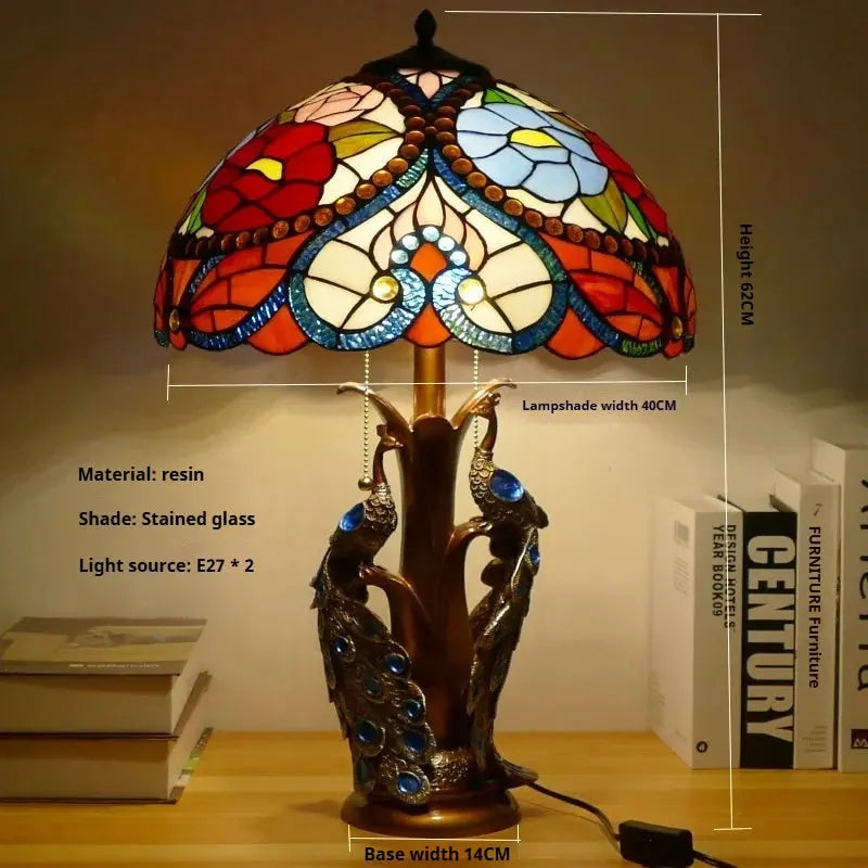 16inch Stained Glass Floral Lampshade Home Office Vintage Tiffany Table Lamp - CTL