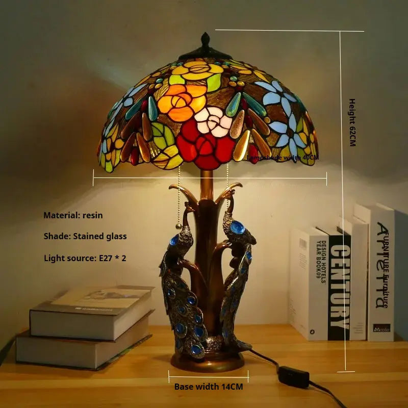 16inch Stained Glass Floral Lampshade Home Office Vintage Tiffany Table Lamp - CTL
