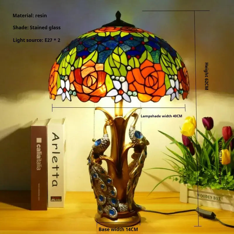 16inch Stained Glass Floral Lampshade Home Office Vintage Tiffany Table Lamp - CTL