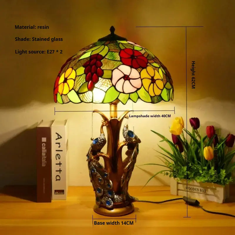 16inch Stained Glass Floral Lampshade Home Office Vintage Tiffany Table Lamp - CTL