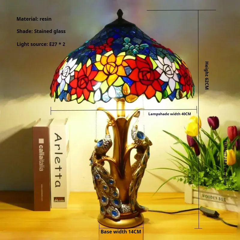 16inch Stained Glass Floral Lampshade Home Office Vintage Tiffany Table Lamp - CTL
