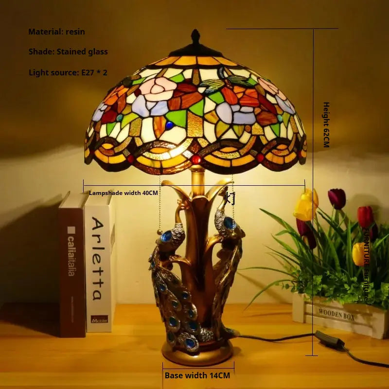 16inch Stained Glass Floral Lampshade Home Office Vintage Tiffany Table Lamp - CTL