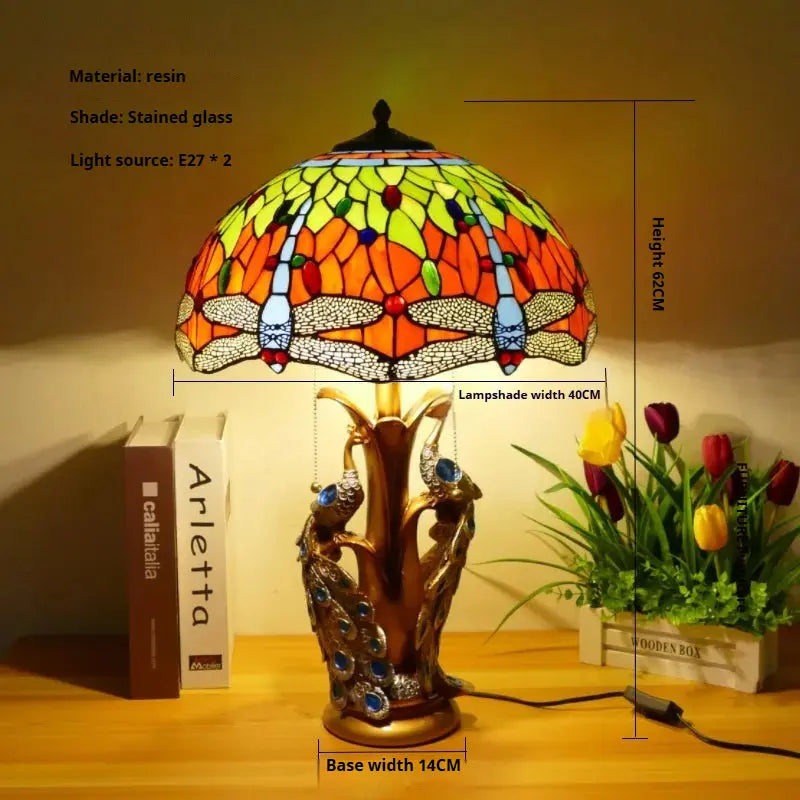 16inch Stained Glass Floral Lampshade Home Office Vintage Tiffany Table Lamp - CTL