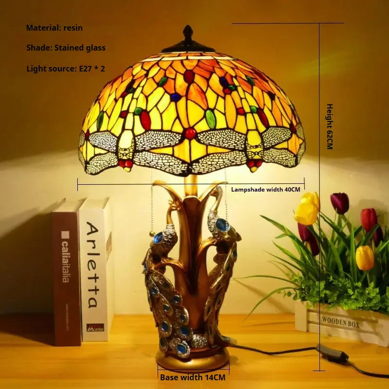 16inch Stained Glass Floral Lampshade Home Office Vintage Tiffany Table Lamp - CTL
