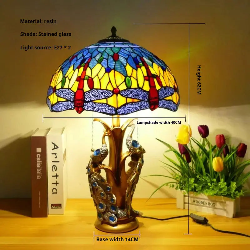 16inch Stained Glass Floral Lampshade Home Office Vintage Tiffany Table Lamp - CTL