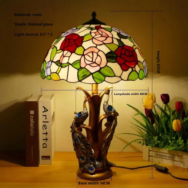 16inch Stained Glass Floral Lampshade Home Office Vintage Tiffany Table Lamp - CTL