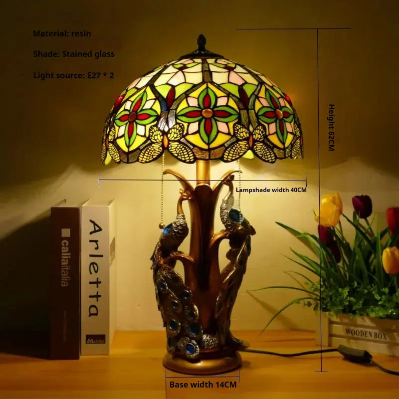 16inch Stained Glass Floral Lampshade Home Office Vintage Tiffany Table Lamp - CTL
