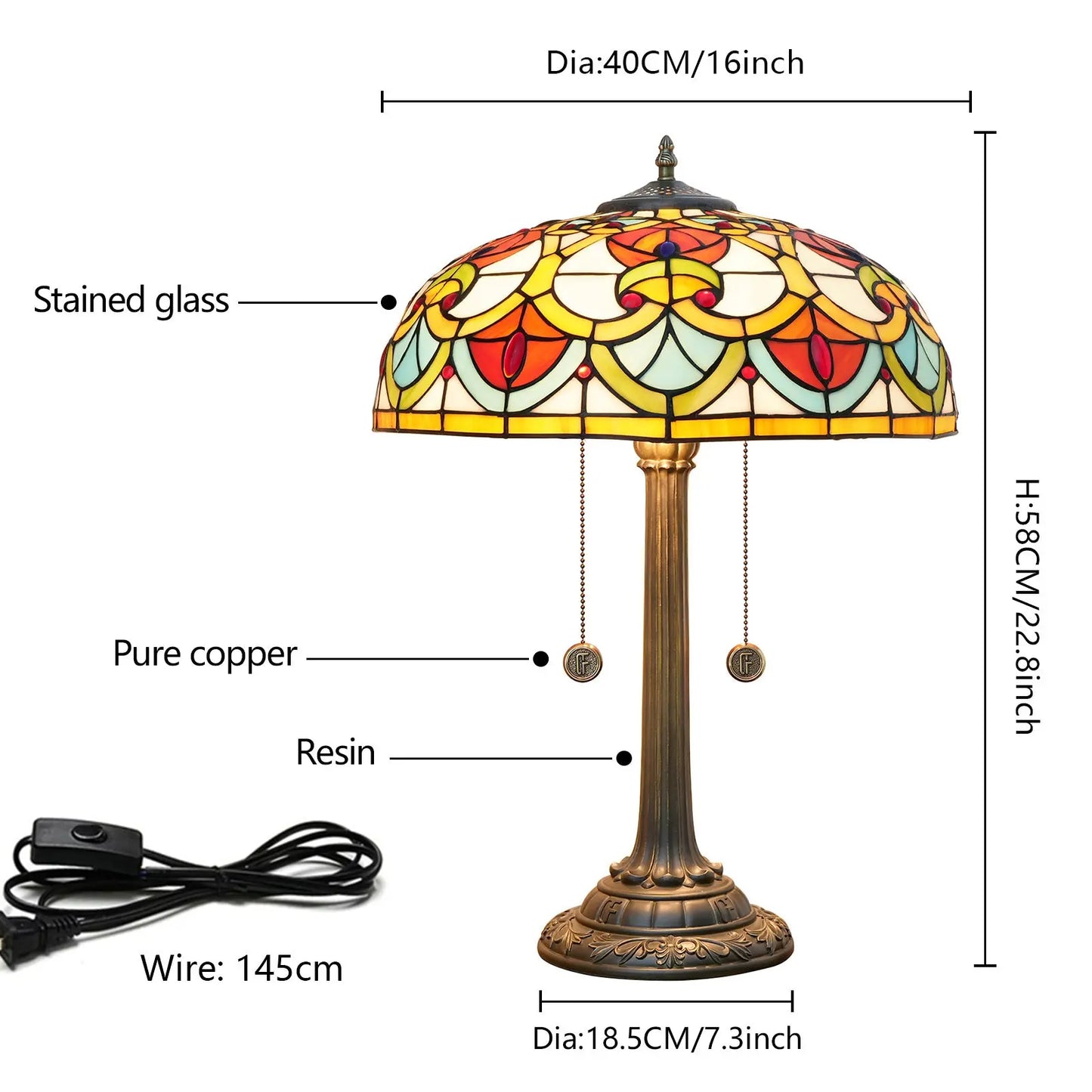 16inch Stained Glass Heart-shaped Beads Lampshade Bar Bedroom Tiffany Table Lamp - CTL