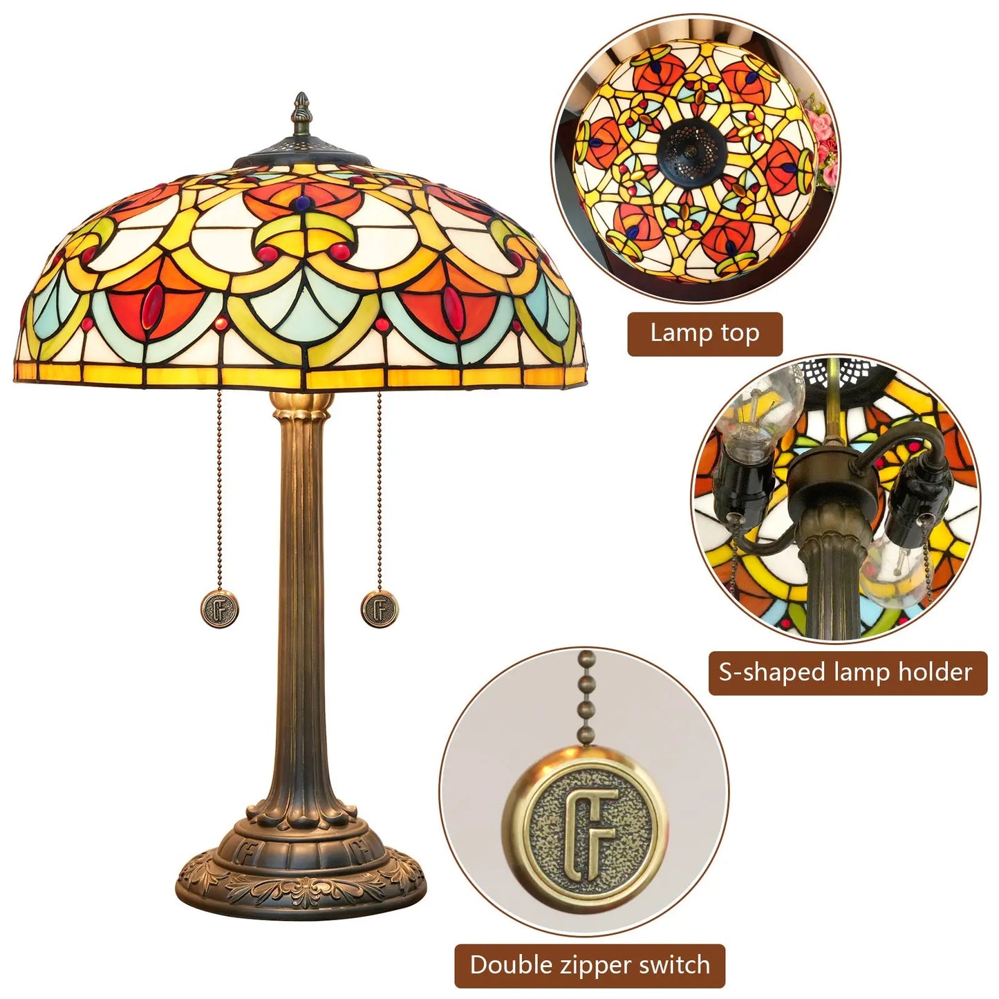 16inch Stained Glass Heart-shaped Beads Lampshade Bar Bedroom Tiffany Table Lamp - CTL