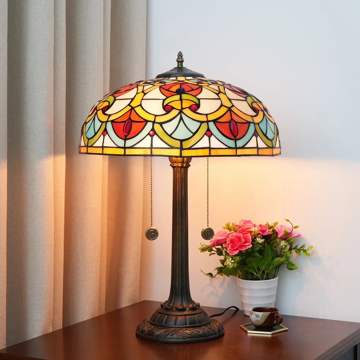16inch Stained Glass Heart-shaped Beads Lampshade Bar Bedroom Tiffany Table Lamp - CTL