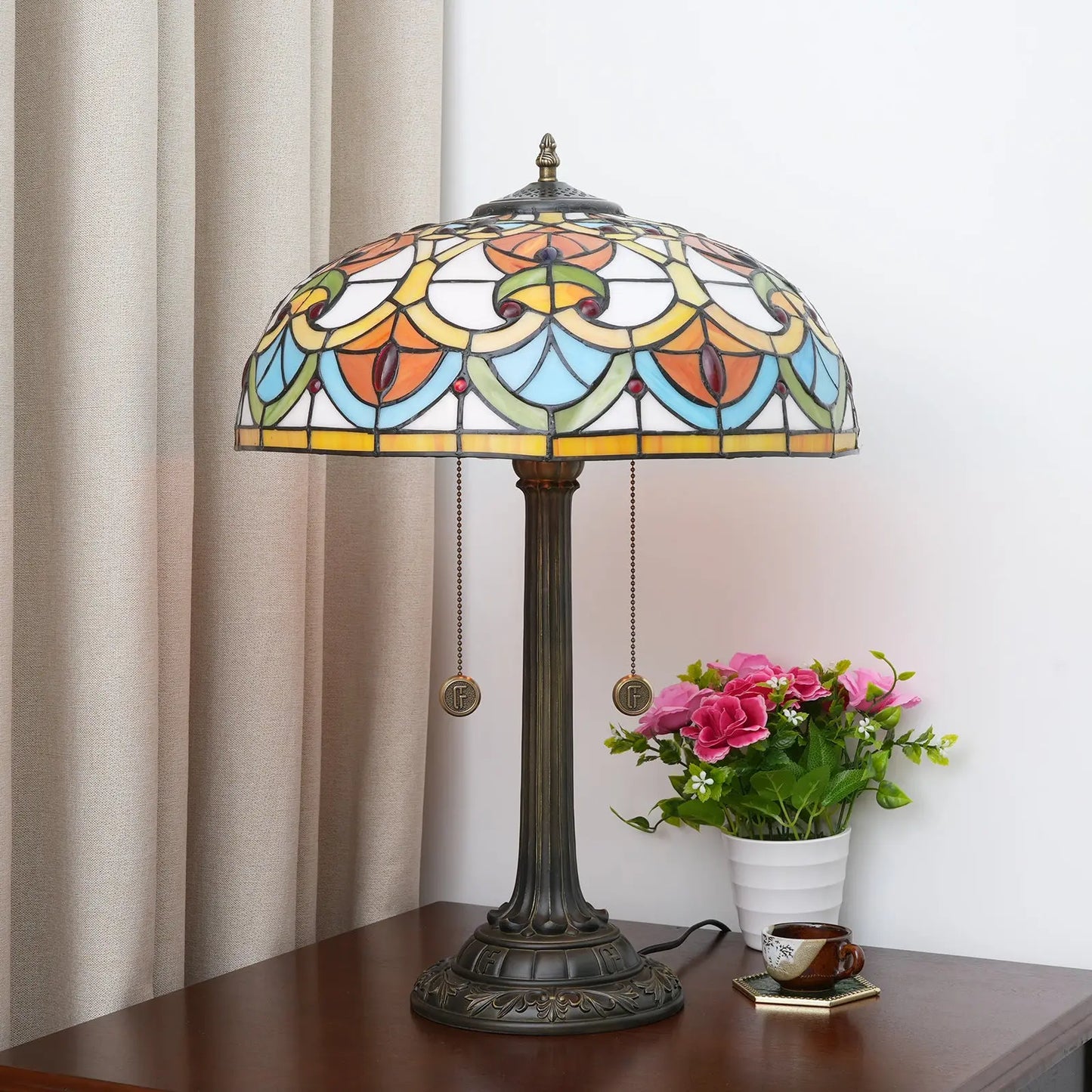 16inch Stained Glass Heart-shaped Beads Lampshade Bar Bedroom Tiffany Table Lamp - CTL
