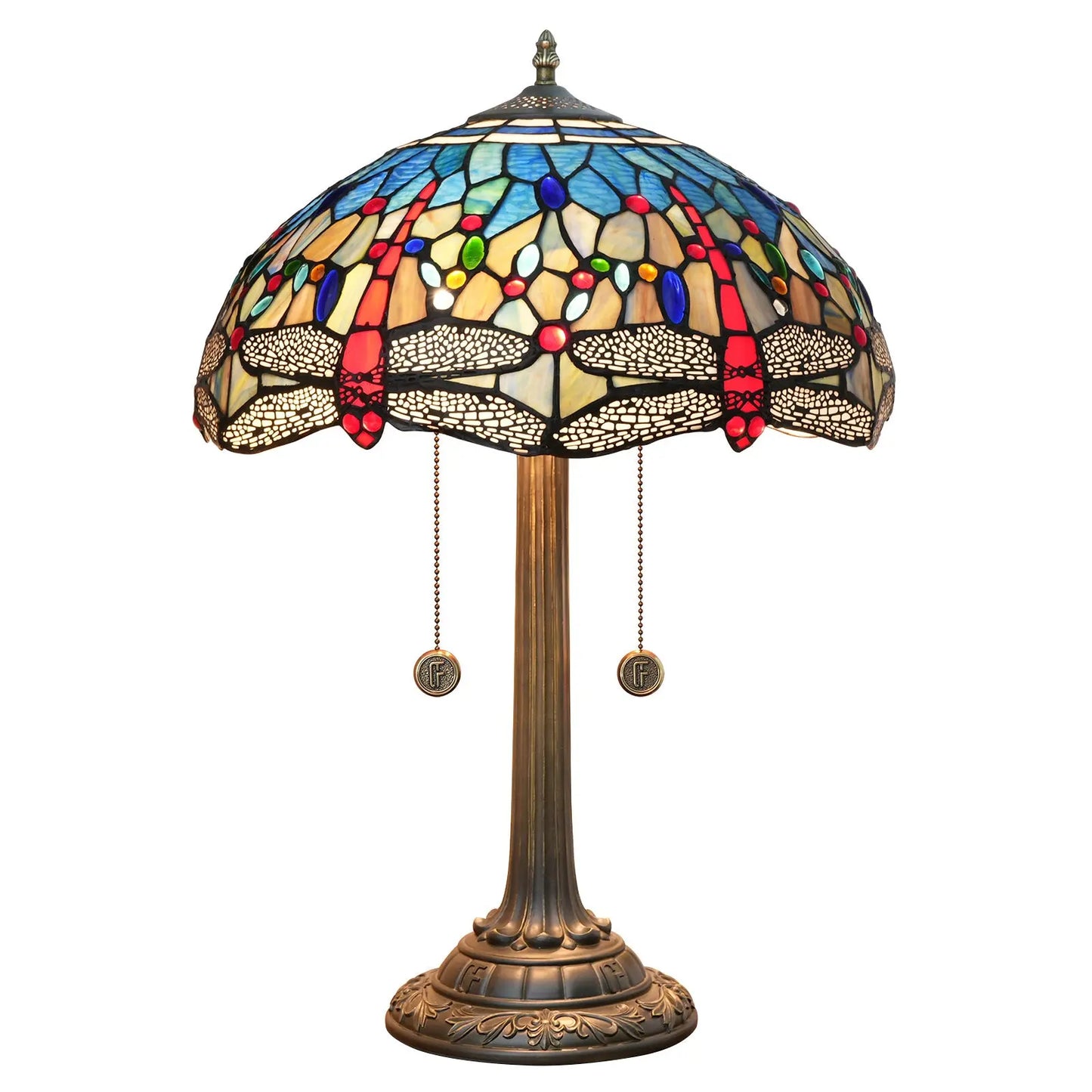 16inch Stained Glass Lampshade Blue Dragonfly Tiffany Lamp Vintage Desk Light - CTL