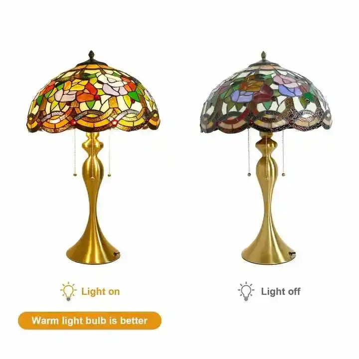 16inch Stained Glass Lampshade Home Office Bedside Light Vintage Tiffany Desk Lamp - CTL