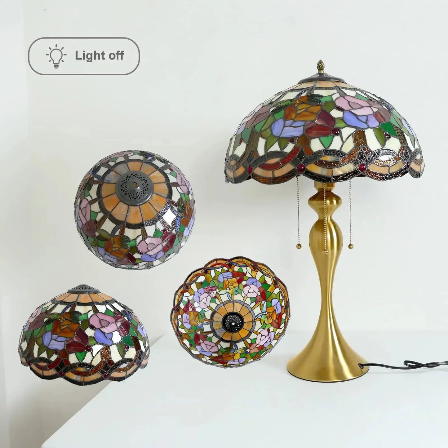 16inch Stained Glass Lampshade Home Office Bedside Light Vintage Tiffany Desk Lamp - CTL