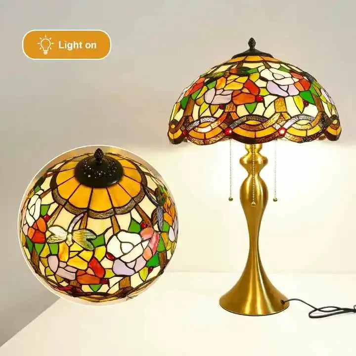 16inch Stained Glass Lampshade Home Office Bedside Light Vintage Tiffany Desk Lamp - CTL
