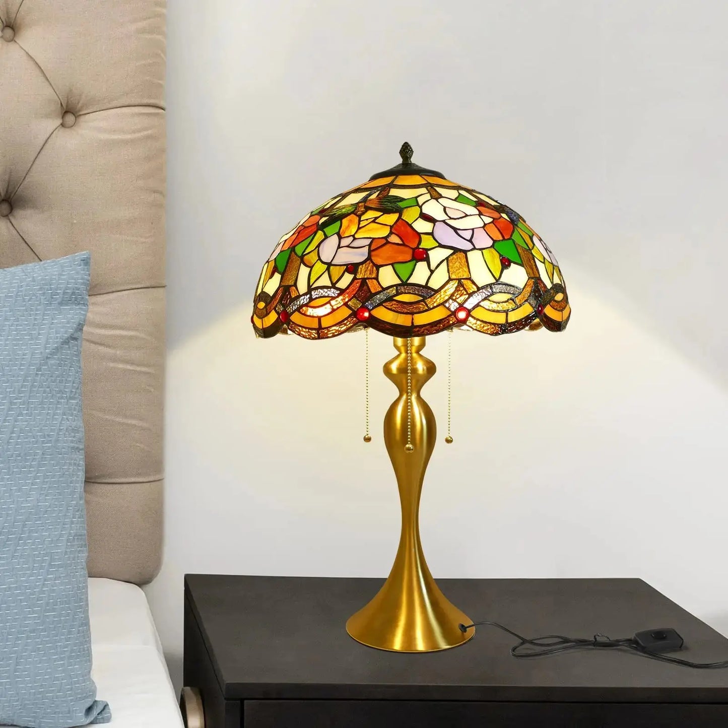 16inch Stained Glass Lampshade Home Office Bedside Light Vintage Tiffany Desk Lamp - CTL