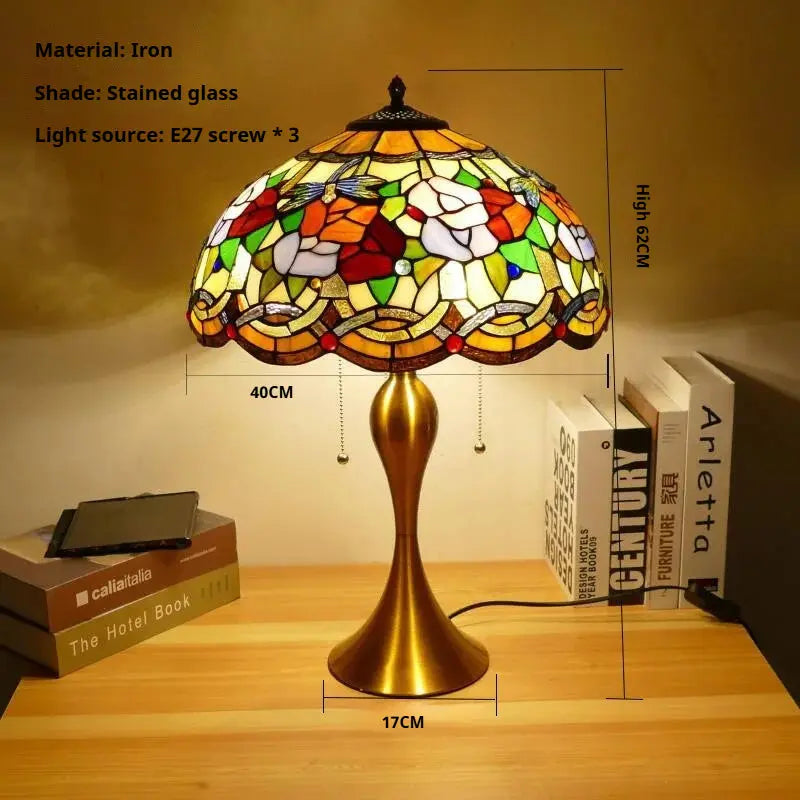 16inch Stained Glass Lampshade Home Office Bedside Light Vintage Tiffany Desk Lamp - CTL