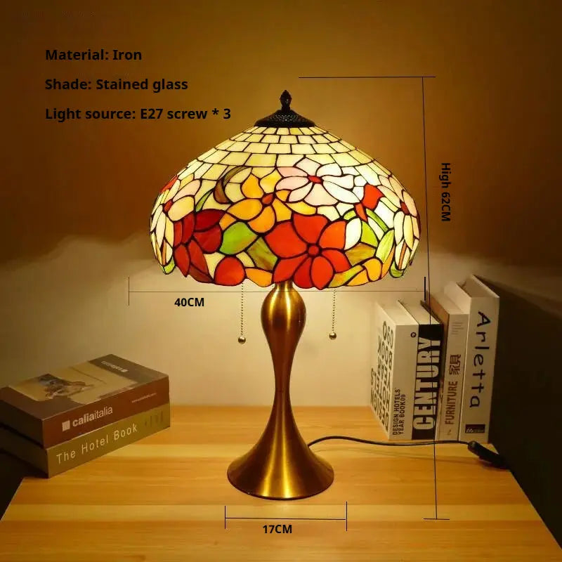 16inch Stained Glass Lampshade Home Office Bedside Light Vintage Tiffany Desk Lamp - CTL