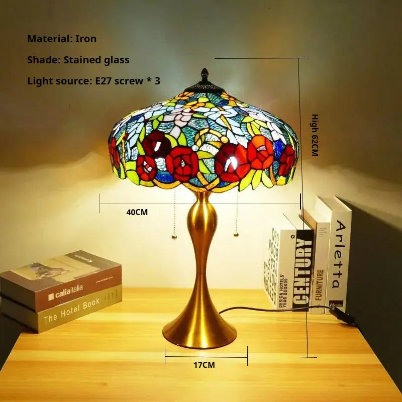 16inch Stained Glass Lampshade Home Office Bedside Light Vintage Tiffany Desk Lamp - CTL