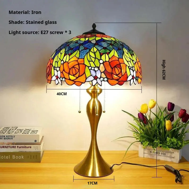 16inch Stained Glass Lampshade Home Office Bedside Light Vintage Tiffany Desk Lamp - CTL