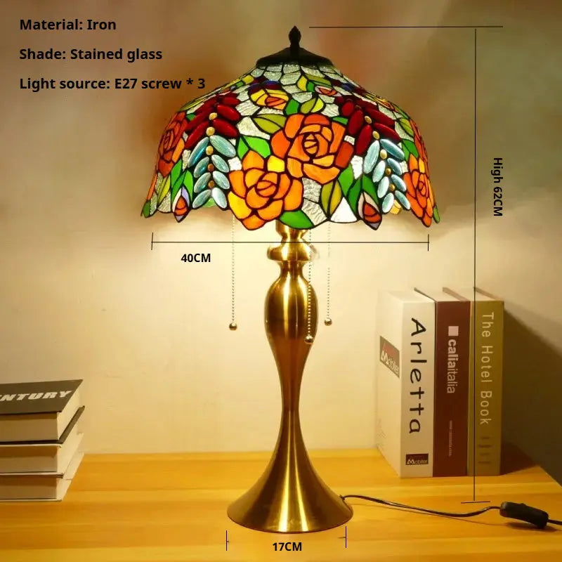 16inch Stained Glass Lampshade Home Office Bedside Light Vintage Tiffany Desk Lamp - CTL
