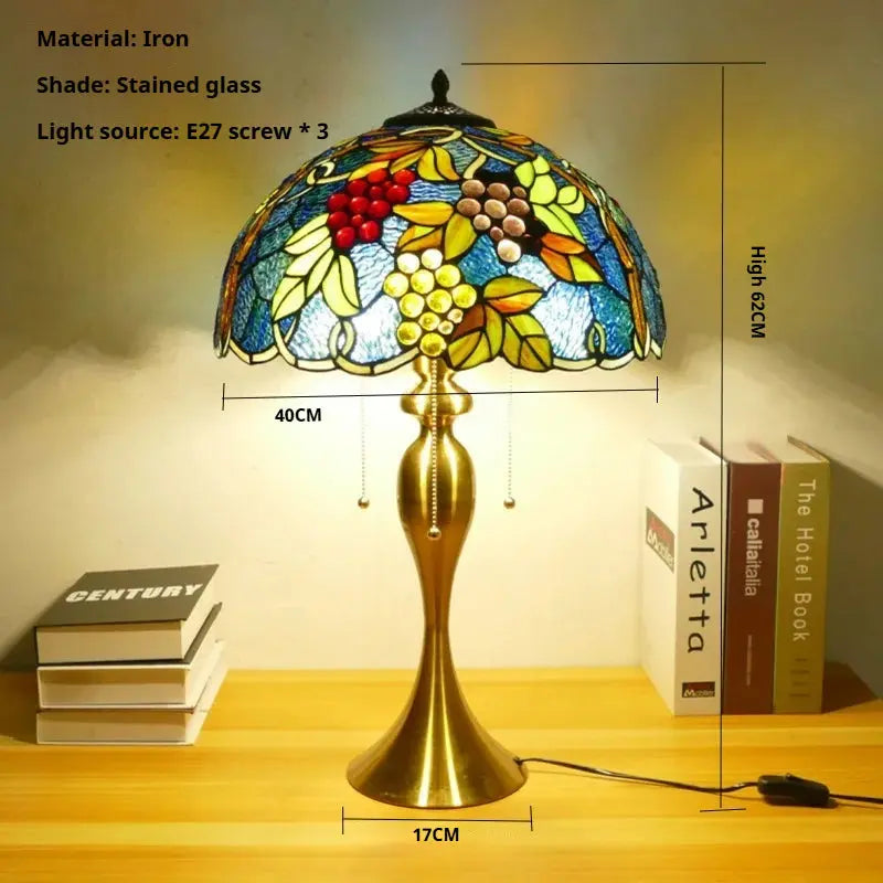 16inch Stained Glass Lampshade Home Office Bedside Light Vintage Tiffany Desk Lamp - CTL