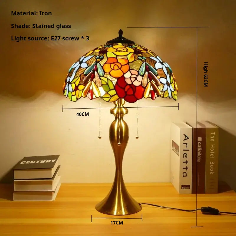 16inch Stained Glass Lampshade Home Office Bedside Light Vintage Tiffany Desk Lamp - CTL