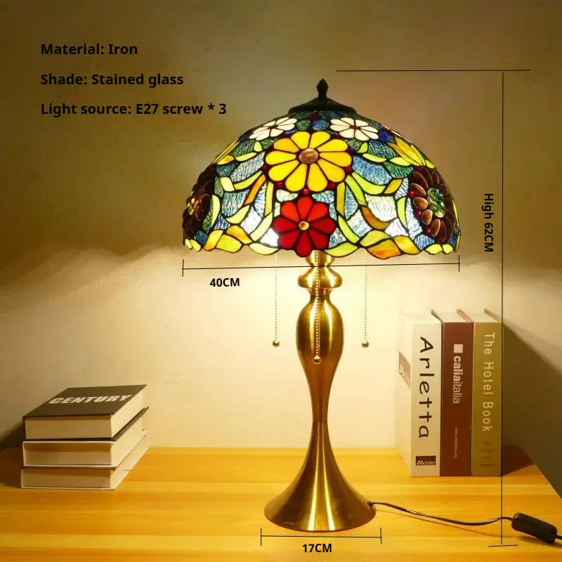 16inch Stained Glass Lampshade Home Office Bedside Light Vintage Tiffany Desk Lamp - CTL