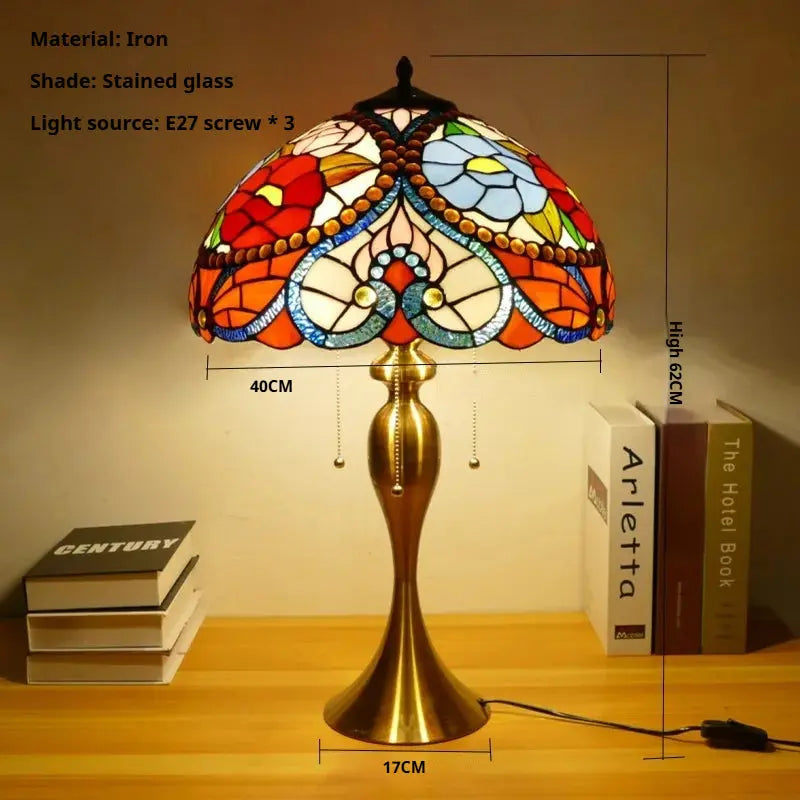 16inch Stained Glass Lampshade Home Office Bedside Light Vintage Tiffany Desk Lamp - CTL