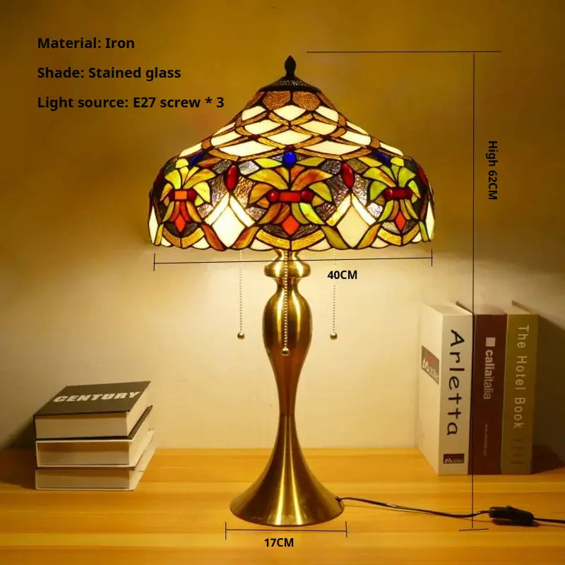 16inch Stained Glass Lampshade Home Office Bedside Light Vintage Tiffany Desk Lamp - CTL