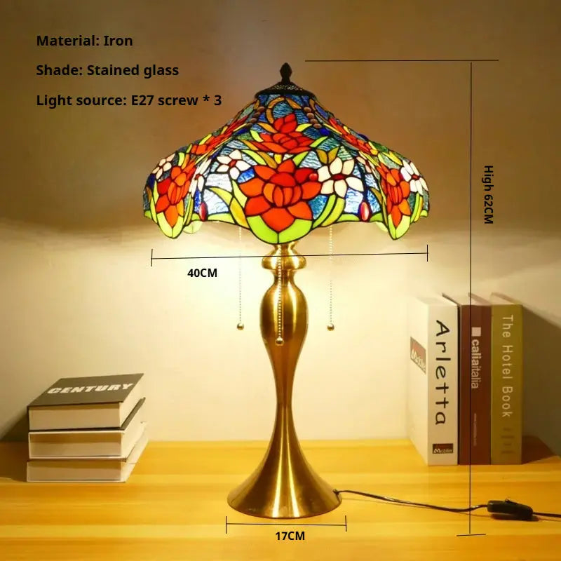 16inch Stained Glass Lampshade Home Office Bedside Light Vintage Tiffany Desk Lamp - CTL