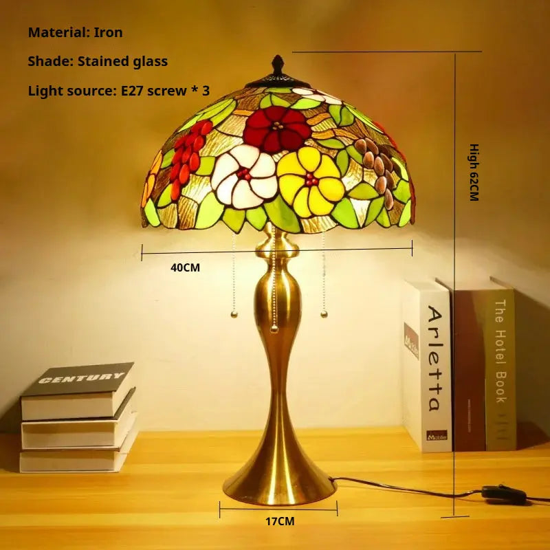 16inch Stained Glass Lampshade Home Office Bedside Light Vintage Tiffany Desk Lamp - CTL